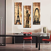 esticada lona da cópia do vintage arquitetura torre Eiffel, estátua da liberdade e Grande La Roue conjunto de 3 1301-0215