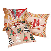 conjunto de 3 merry christmas algodão / linho fronha decorativo
