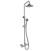 Thermostatic Wall Mount Contemporary Chrome Finish Brass Shower Faucet with 8 Inch Shower Head and Hand Shower