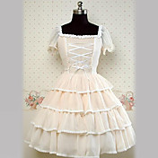 Short Sleeve Knee-length Beige Cotton Princess Lolita Dress