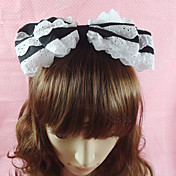Handmade Black Cotton White Lace 22cm Bow Country Lolita Headband