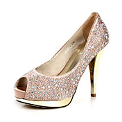 Gorgeous Satin Stiletto Heel Peep Toe Pumps With Rhinestone Wedding Shoes