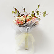 Elégant Forme Ronde main liée bouquet de mariée en satin de mariée
