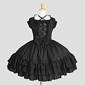 Short Sleeve Knee-length Black Cotton Classic Lolita Dress