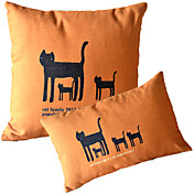 Conjunto de 2 Família de gato dos desenhos animados capa algodão / linho Pillow decorativa