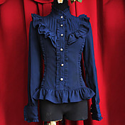 Moon's Elegy met lange mouwen Ink Blue Cotton Gothic Aristocrat Lolita Blouse