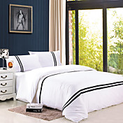 4pcs Elsie Blanc avec Noir Coton Stripe Housse de Couette Set