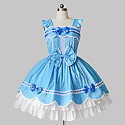 Sleeveless Short Sky Blue and White Cotton Country Lolita Dress