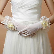 Delicate Net Fingertips Wrist Length Wedding Gloves With Lace