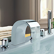 Chrome Finish Stainless Steel Widespread Contemporary Style Bathtub Faucets with Handheld Faucet