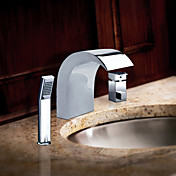 Chrome Finish Stainless Steel Contemporary Style Widespread Bathroom Sink Faucets with Handheld Faucet