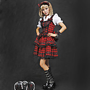 Short Sleeve Short Black and Red Check Pattern Cotton School Lolita Dress
