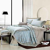 4 PCS Azul Algodón jacquard geométrico Full / Queen Duvet Cover Set