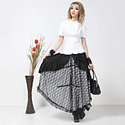 Tea-length Katoen Zwart-wit gebloemd kant Gothic Lolita rok (taille: 66CM-80CM)