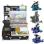 4 Guns Tattoo Kit with LCD Power and 55 Color Ink