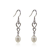 Wunderschöne 925 Sterling Silber Herz Design Pearl Drop Earrings