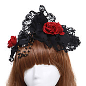 Handmade Black Lace Red Rose Cotton Gothic Lolita Headpiece