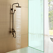 Antique Brass Single Handle Wall Mount Rain + Handheld Shower Faucet