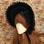 Main Black Rose Velvet Bow Lolita Classique Bonnet