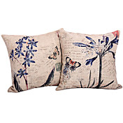 Conjunto de 2 Tampa País borboleta Pillow algodão / linho decorativa