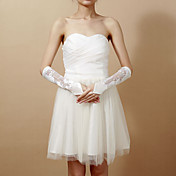 Chic cetim Fingerless do comprimento do cotovelo luvas de casamento com rendas