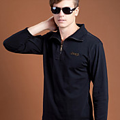 100% da uomo colore solido camicia di cotone Collare lunga T-shirt