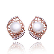 Unique Rose Gold Plated Round Pearl Earrings