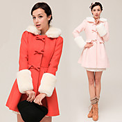 Women's Fur Décor Tweed Coat with Bow Detail