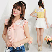 Women's Tie Front Ruched Lace Sleeveless Shirt