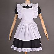 Short Sleeve Knee-length Cotton Maid Cosplay Lolita Dress with Lace