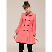 Women's Wool Blends Double Breasted Pleated Coat