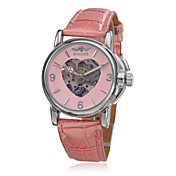 Donna Amore Hollow stile pu analogico Orologio meccanico (rosa)