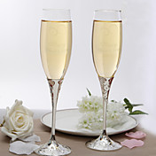 Personalized Floral Design Stem Toasting Flutes
