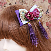 כיסוי ראש בעבודת יד סגולה וירוק סאטן Bow Cosplay לוליטה עם גדילים