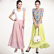 Chiffon plissado da saia Maxi das mulheres