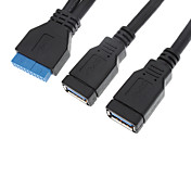 USB 3.0 maschio 20P a 2 x AF Cavo rotondo (25 cm, Nero)