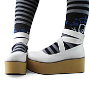 Handmade White Cross Belt PU Leather 7cm Platform Classic Lolita Shoes