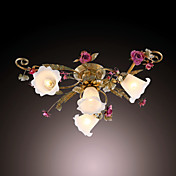160W Nature Inspired Flush Mount With 3 Lights and Floral Petal Shades in Metal Branch E14/E12