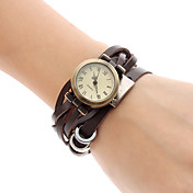 Reloj de pulsera de cuero de las mujeres del análogo de cuarzo (Brown)