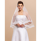 Belle 1 Couches coude voile de la mariée avec des finitions / dentelle Applique bord