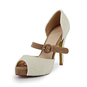 Beautiful Suede Stiletto Heel Peep Toe With Pearl Party / Evening Shoes