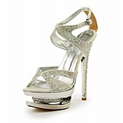 Elegant Leather Stiletto Heel Sandals With Rhinestone Party/Evening Shoes