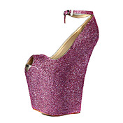 Lær Rhinestones Wedge Heel Peep Toe Pumper Ankel Strap fest / kveld sko