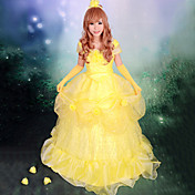 Gorgeous ærmer gulvlange Gul Satin Organza prinsesse Lolita Dress