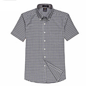 Menn Pink Slim Stripes Short Sleeve Cotton Shirt