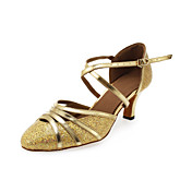 Customized Women's Sparkling Glitter And Leatherette Upper With Buckle Dance Shoes