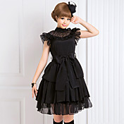Turtleneck Sleeveless Knee-length Black Chiffon Gothic Lolita Dress