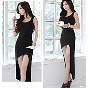 Women's Round Collar Sleeveless Dipped Hem Maxi Dress