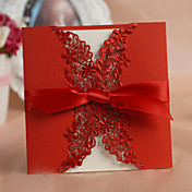 Invitación de la boda del recorte con flores, Bowknot (juego de 50)
