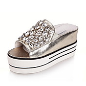 Specific Leather Platform Heel Slippers With Rhinestone Casual Shoes(More Colors)
